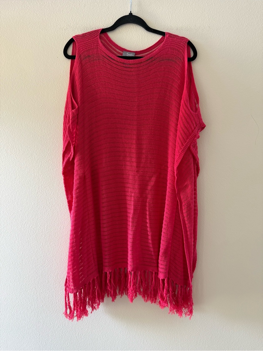 Chico's Travelers Open-Shoulder Knit Fringe Swim Coverup L/XL